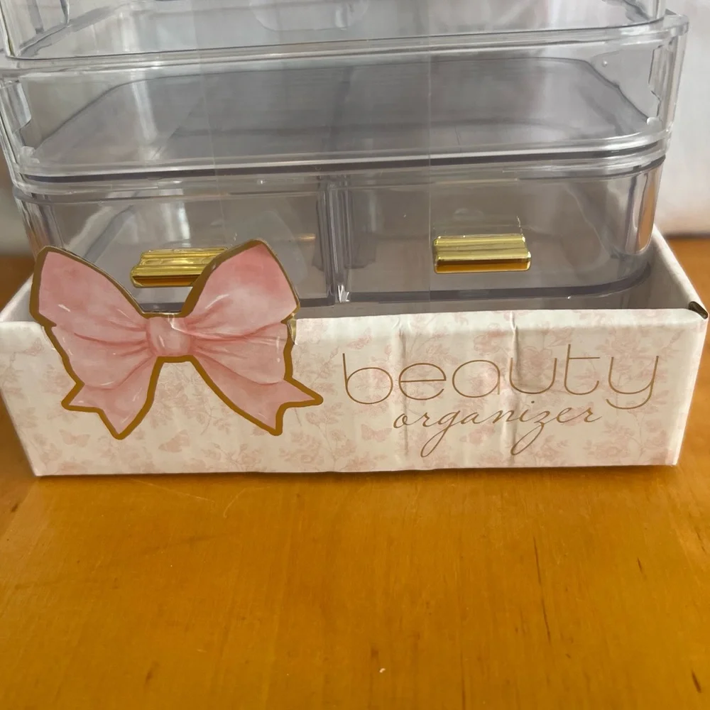 Clear Beauty Organizer with Gold Accents